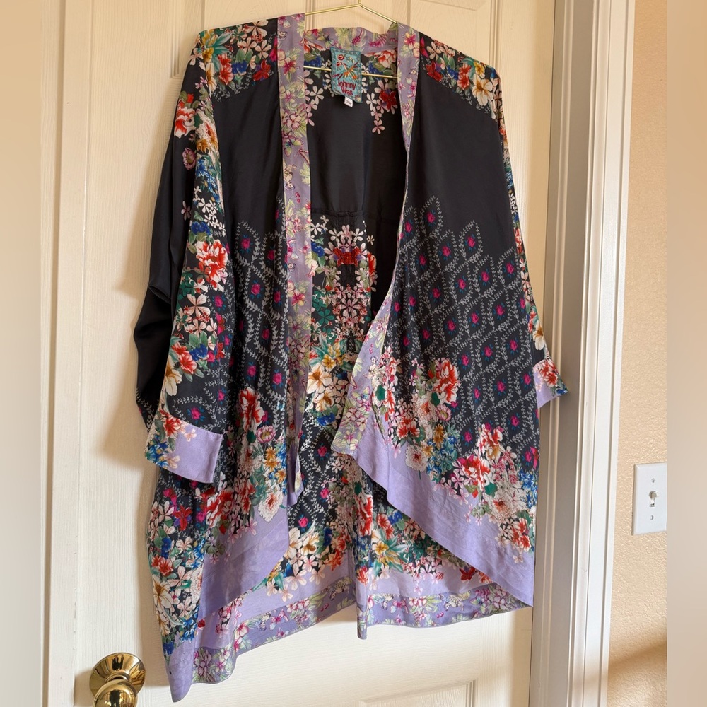 Johnny Was Black and Purple Floral Kimono